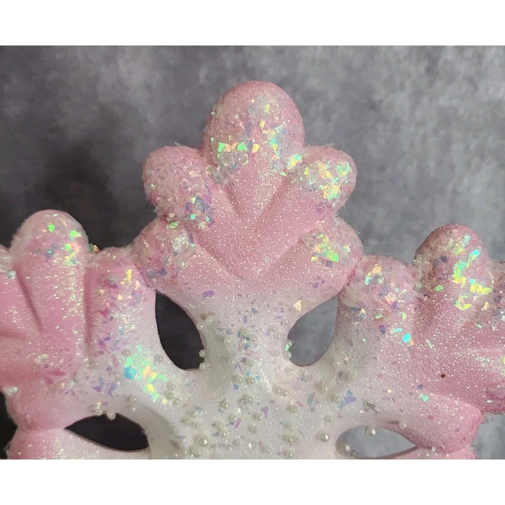 Pink‎ & White Beaded Snowflake Christmas Tree Topper 15.5